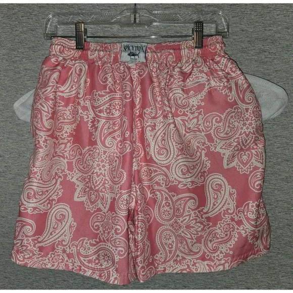 Spicy Tuna Swim Trunks Shorts Pink Paisley Pattern Men's Size Medium Pockets - Picture 8 of 9